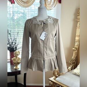 Moschino Tan Jacket with Lace Collar